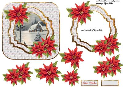 Vintage Christmas Scene with Poinsettias