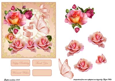 Rose Blooms Ribbons and Butterfly