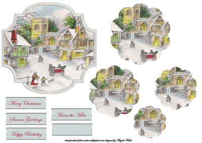 Vintage Christmas Scene Church