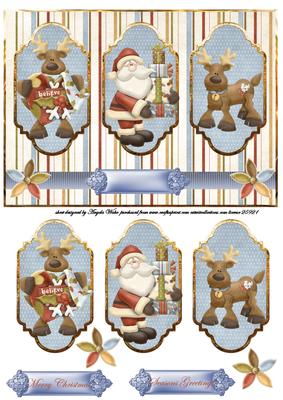 Santa with His Reindeers Panel Card