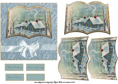 Vintage Christmas Winter Scene Farmhouse