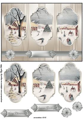 Vintage Winter Village Panel Card
