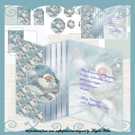Vintage Hello Santa No Hole Foldback Card