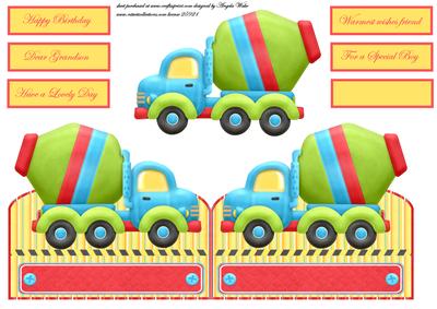 Cement Mixer Truck Shaped Card and Topper
