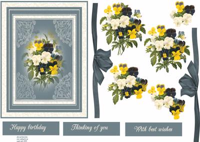 Mixed Pansies and Ribbons