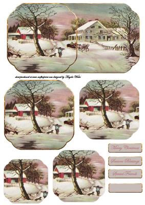 Vintage Christmas Farmhouse Shaped Card