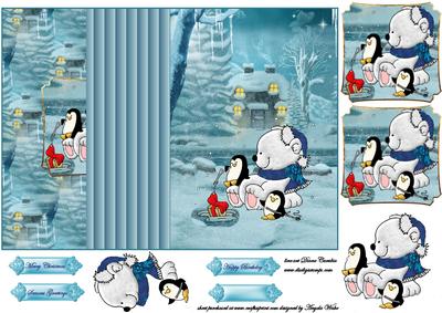 Polar Bear and Penguins Fishing No Hole Foldback Card