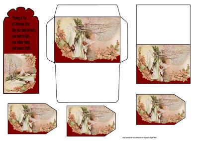 Vintage Christmas Scene Gift Card and Envelope, Gift Tags An