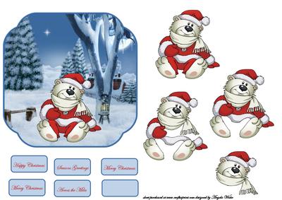 Polar Bear Dressed in His Santa Suit, Card Front and Decoupa