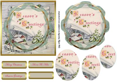 Vintage Christmas Scroll Seasons Greetings