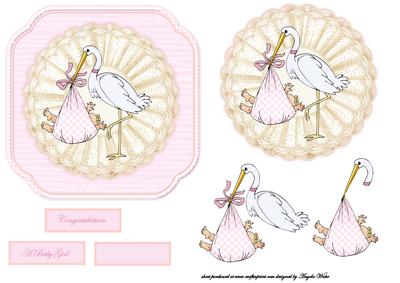 Baby Girl with Stork Card Front