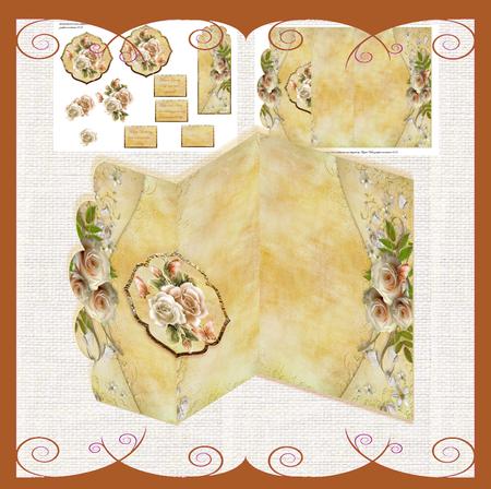 Cream Roses No Hole Fold Back Card Mini Kit