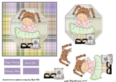 Susie with Her Kitten Card Front and Topper
