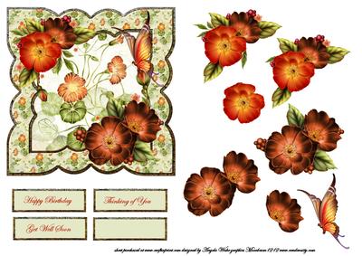 Orange Pansy Card Front with Decoupage