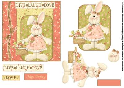 Spring Flower Rabbit Card Front with Topper