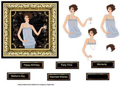 Art Deco Lady and a Glass of Wine