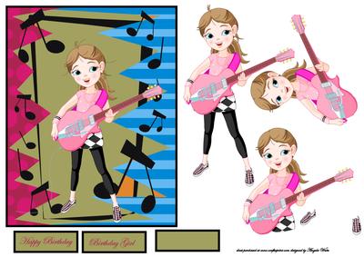 Music Girl Card Front with Decoupage