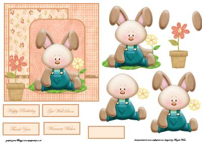 Rabbits Spring Garden Card Front with Decoupage
