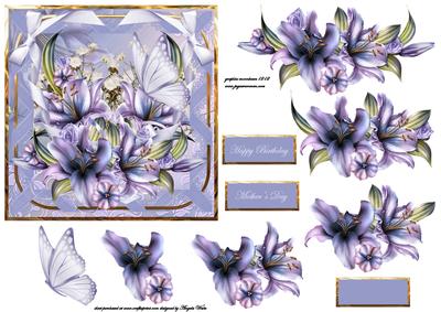 Array of Purple Lilies Card Front with Decoupage