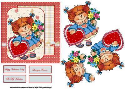 Annie Has a Valentine Card Front with Decoupage