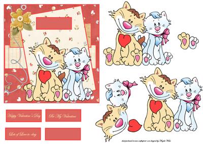 Cat Sweethearts Card Front with Decoupage