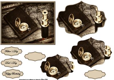 Nautical Map, Compass and Book Card Front
