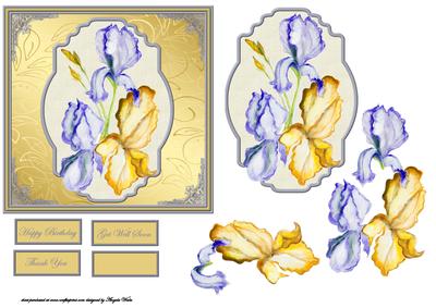 Water Colour Iris Purple and Yellow Card Front