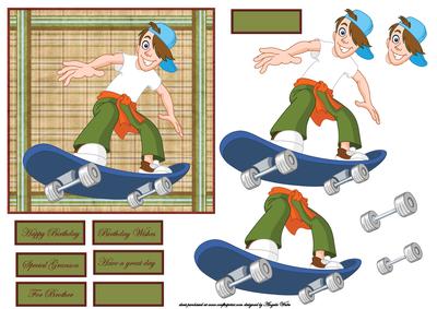 Teenage Boy Skateboarder Card Front with Decoupage