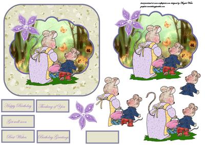 Field Mice Picnic Card Front with Decoupage
