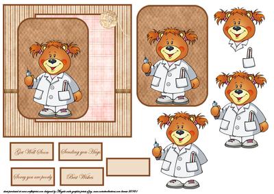 Dr Ted Girl Bear Card Front with a Topper