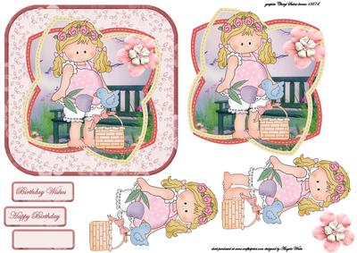 Sarah and Her Blue Bird Card Front and Topper