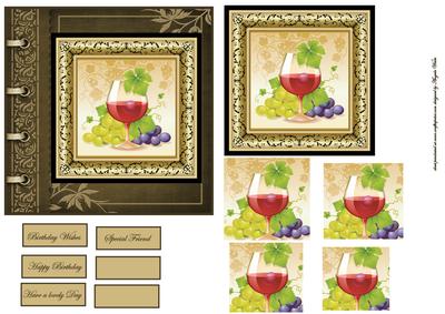 Wine and Grapes Card Front with Topper and Decoupage