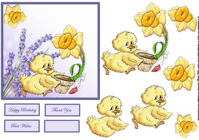 Chick with a Daffodil Card Front with Decoupage