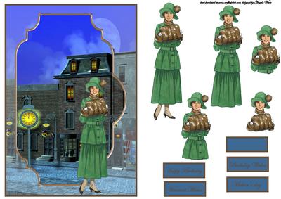 Lady Walking in a Victorian Street Bracket Scene Card