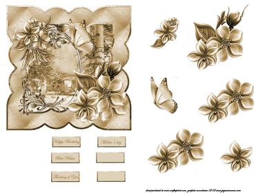 Sepia Garden Scene Card Front with Decoupage