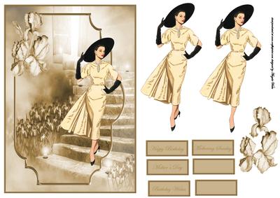 Lady Coming Down the Stairs Bracket Scene Card Front