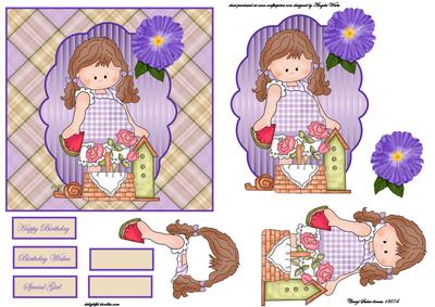 Sally with Her Flowers, Snail and Birdhouse