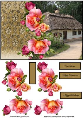 Rose Thatched Roof Cottage Card Front