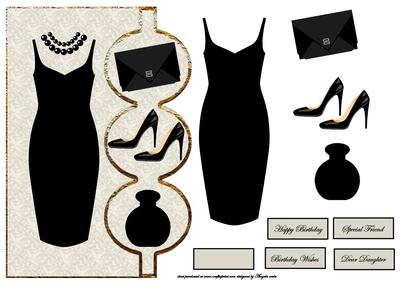 Black Dress, Shoes, Handbag Card Front