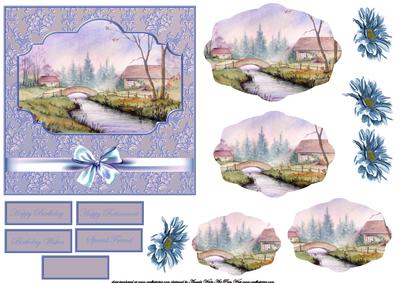 Winter River Water Colour Card Front with Pyramid