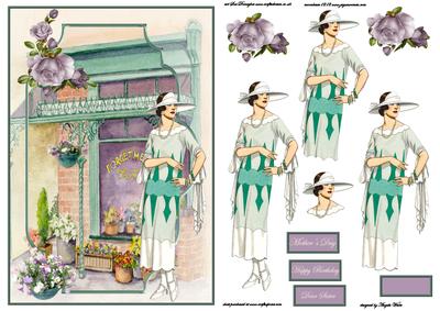 Lady Visits the Flower Shop Bracket Scene Card Front