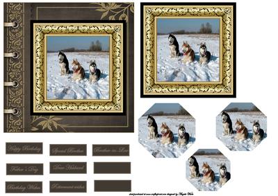 Huskies in the Snow Card Front with Topper