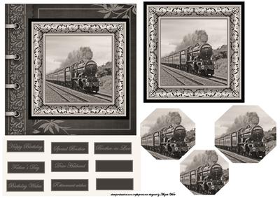 Sepia Steam Engine Train Card Front