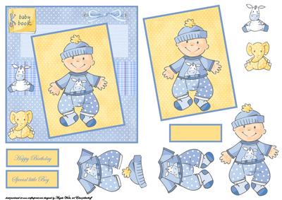 Cute Baby Boy First Birthday Card Front with Topper