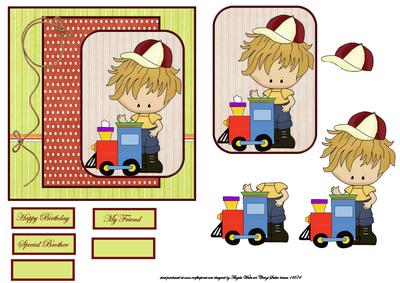Boy Playtime with His Train Card Front and Topper