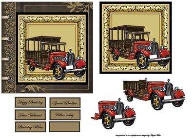 Vintage Car Card Front with a Topper and Decoupage
