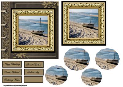 Boat Moored Up on the Beach Card Front with Topper