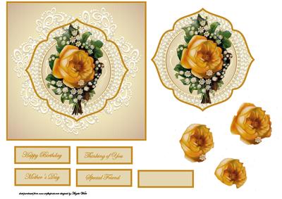 Vintage Yellow Rose Card Front with Topper and Decoupage