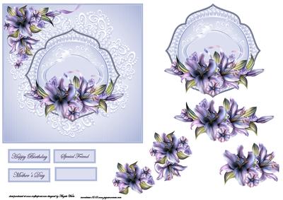 Blue Lilies Card Front with Topper
