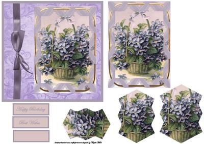 Basket of Violets Card Front and Topper